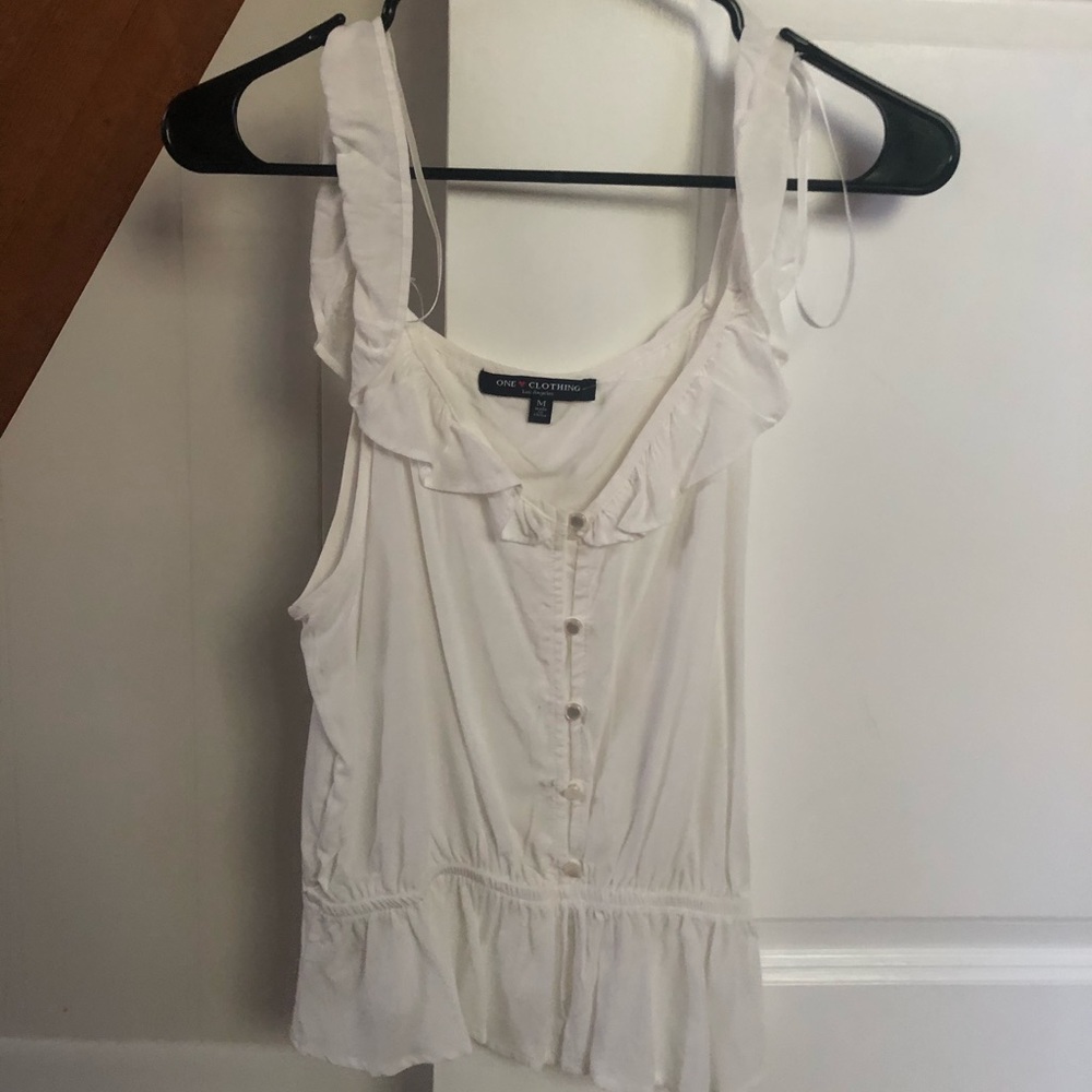 White Cotton Ruffle Tank